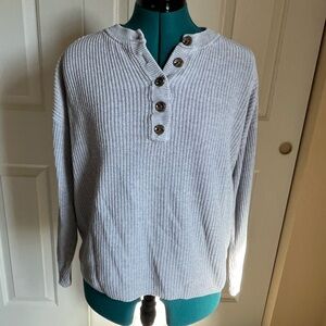 Aerie Gray Oversized Henley Sweater